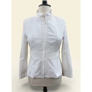 Doncaster Signature White, Zip Jacket w/ Mandarin Collar, Piping Detail, Sz 12